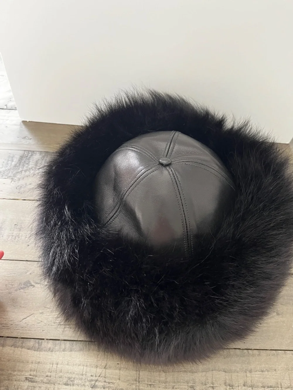 Vintage Black Fur Russian Cossack Hat Genuine Fur Leather Crown Winter Hat